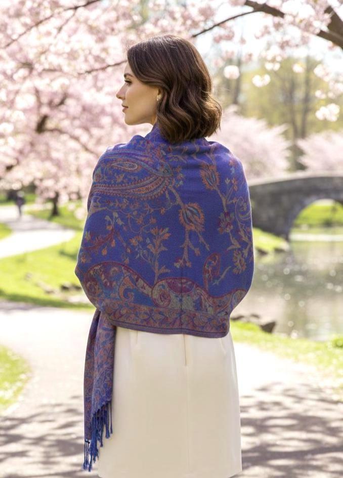 Reversible Soft Pashmina Shawl & Scarf for Women, Jacquard Brocade, Shawl, Sarong or Head Wraps