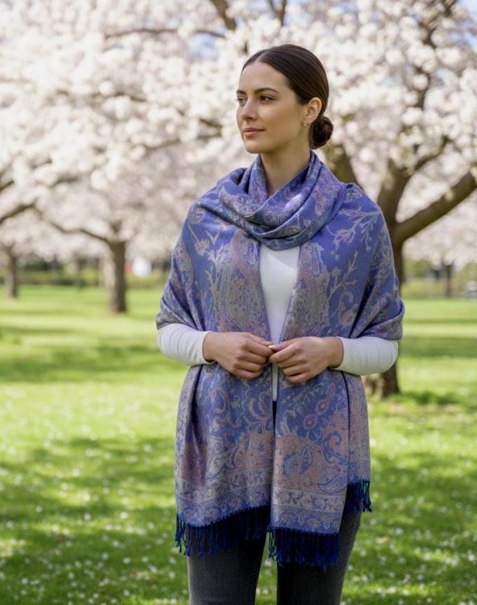 Reversible Soft Pashmina Shawl & Scarf for Women, Jacquard Brocade, Shawl, Sarong or Head Wraps