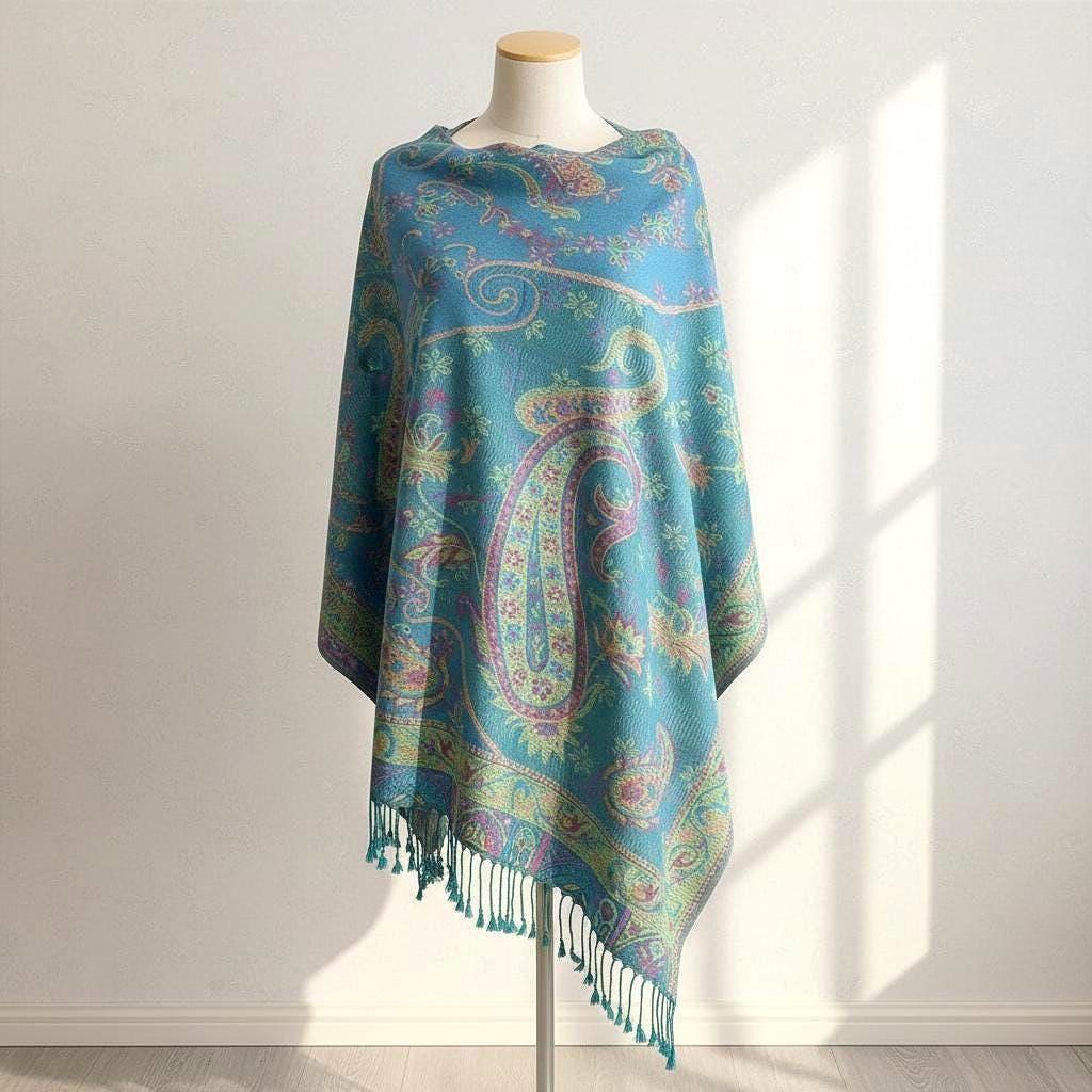 Reversible Soft Pashmina Shawl & Scarf for Women, Jacquard Brocade, Shawl, Sarong or Head Wraps