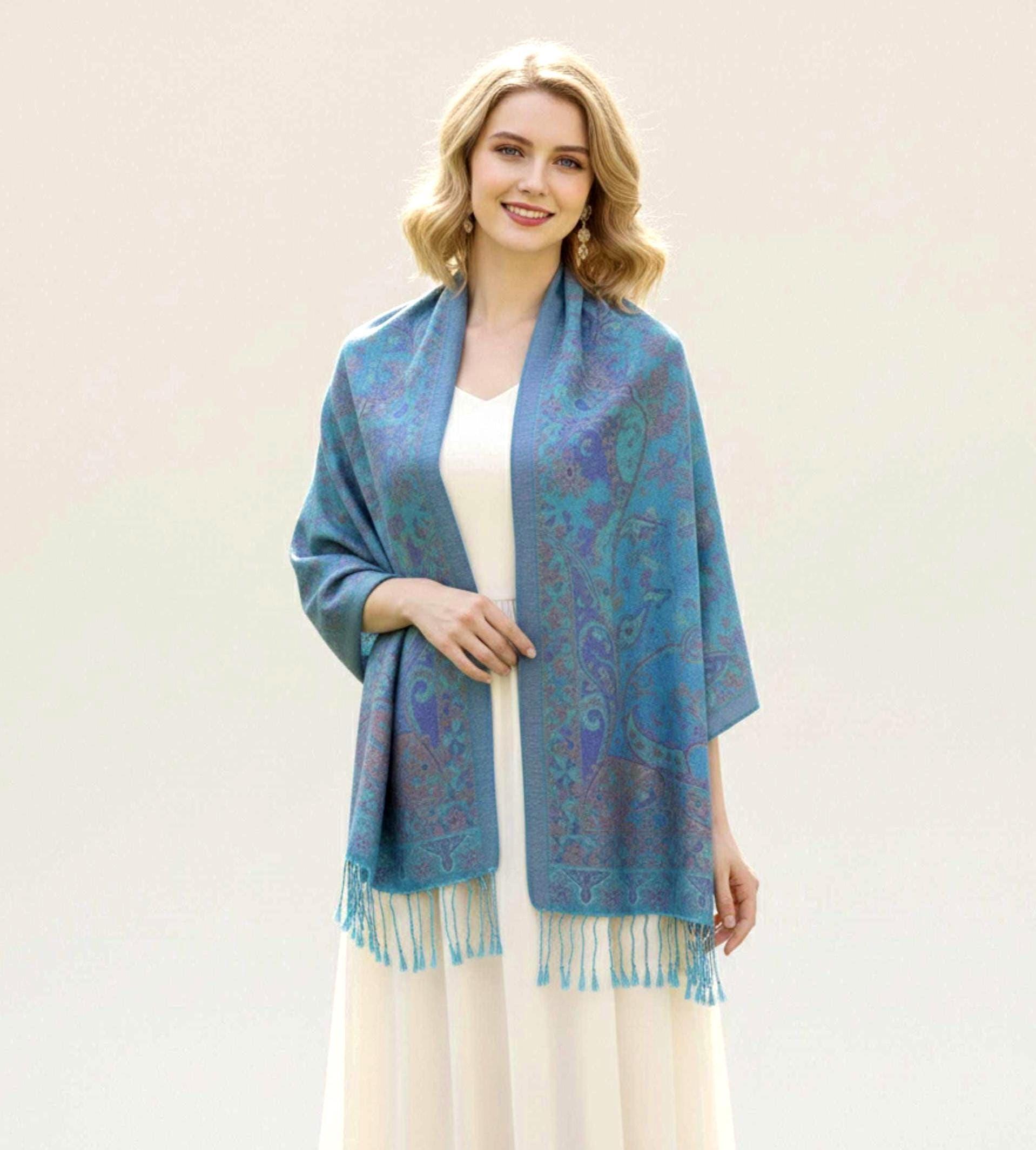 Reversible Soft Pashmina Shawl & Scarf for Women, Jacquard Brocade, Shawl, Sarong or Head Wraps