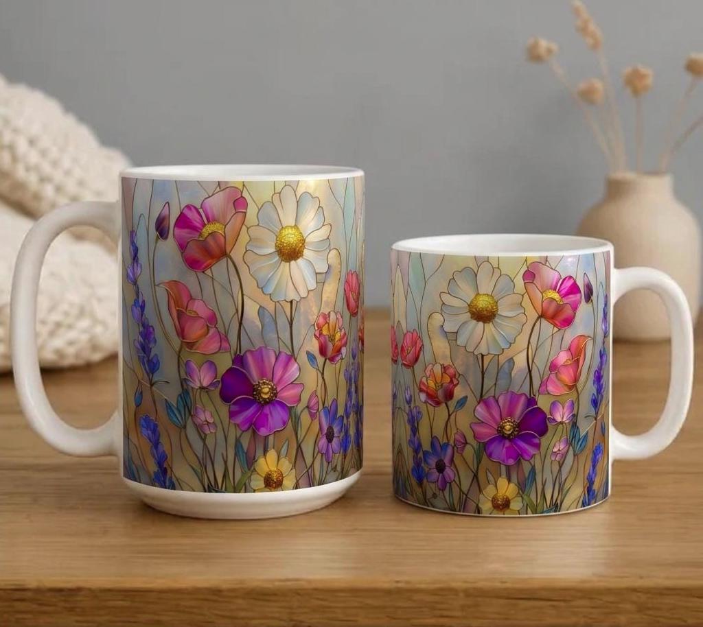 Floral Cups -  Large and Small Ceramic Mugs