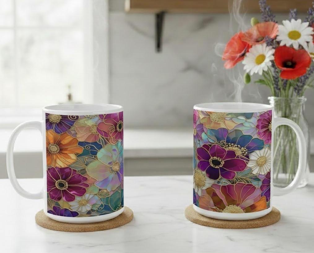 Floral Cups -  Large and Small Ceramic Mugs