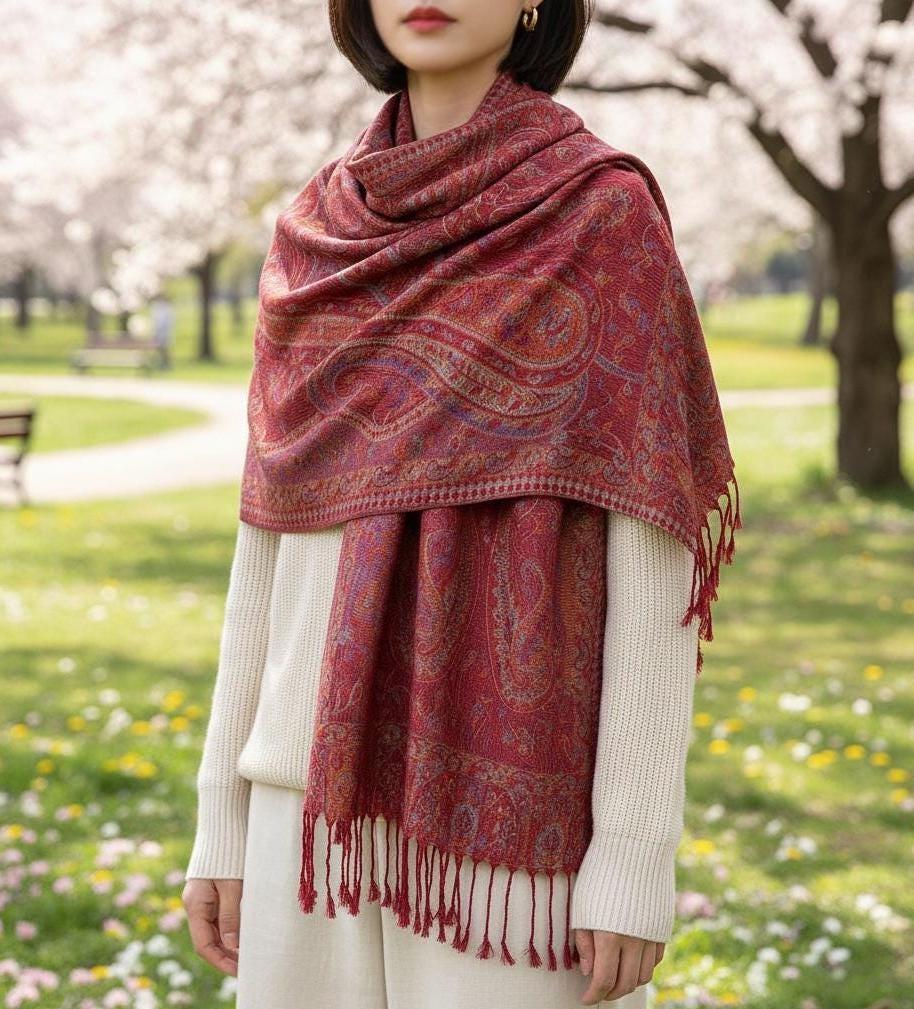 Reversible Soft Pashmina Shawl & Scarf for Women, Jacquard Brocade, Shawl, Sarong or Head Wraps