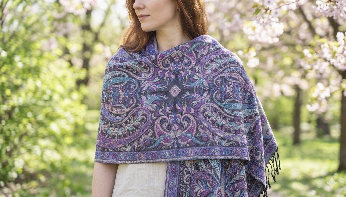 Reversible Soft Pashmina Shawl & Scarf for Women, Jacquard Brocade, Shawl, Sarong or Head Wraps