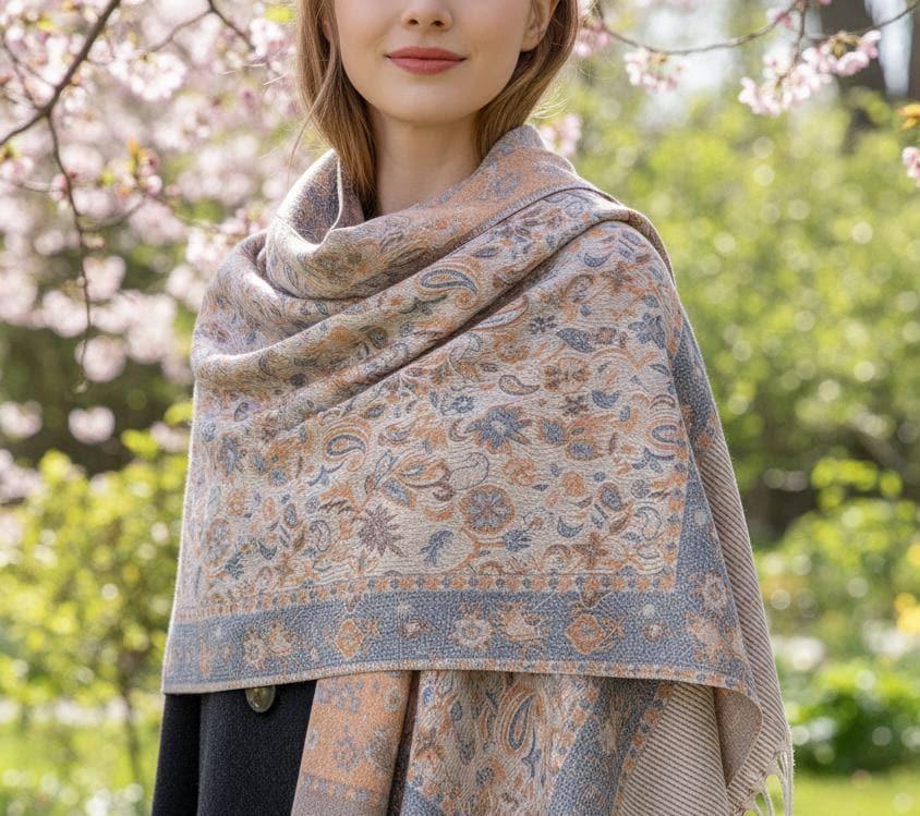 Thick Pashmina Shawl & Scarf for Women, Jacquard Brocade, Blanket Shawl, Wrap
