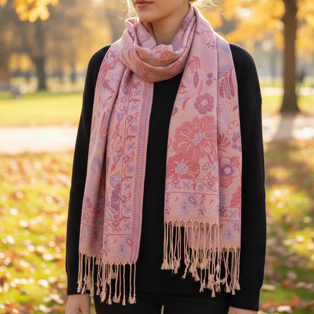 Soft Pashmina Shawl & Scarf for Women, Jacquard Brocade, Lightweight Blanket Shawl