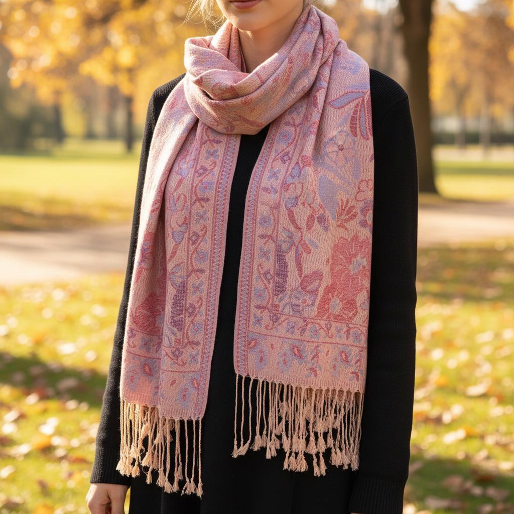 Soft Pashmina Shawl & Scarf for Women, Jacquard Brocade, Lightweight Blanket Shawl