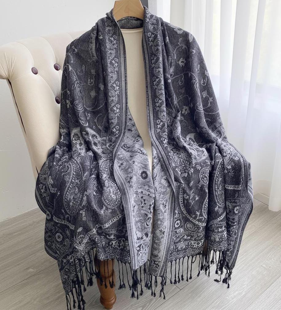 Soft Pashmina Shawl & Scarf for Women, Jacquard Brocade, Blanket Scarf, Head Wraps