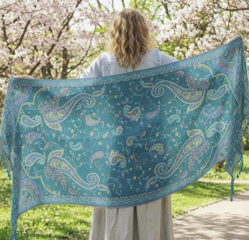 Soft Pashmina Shawl & Scarf for Women, Jacquard Brocade, Shawl, Sarong or Head Wraps