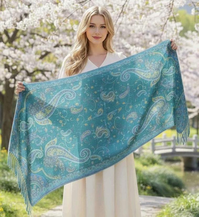 Soft Pashmina Shawl & Scarf for Women, Jacquard Brocade, Shawl, Sarong or Head Wraps