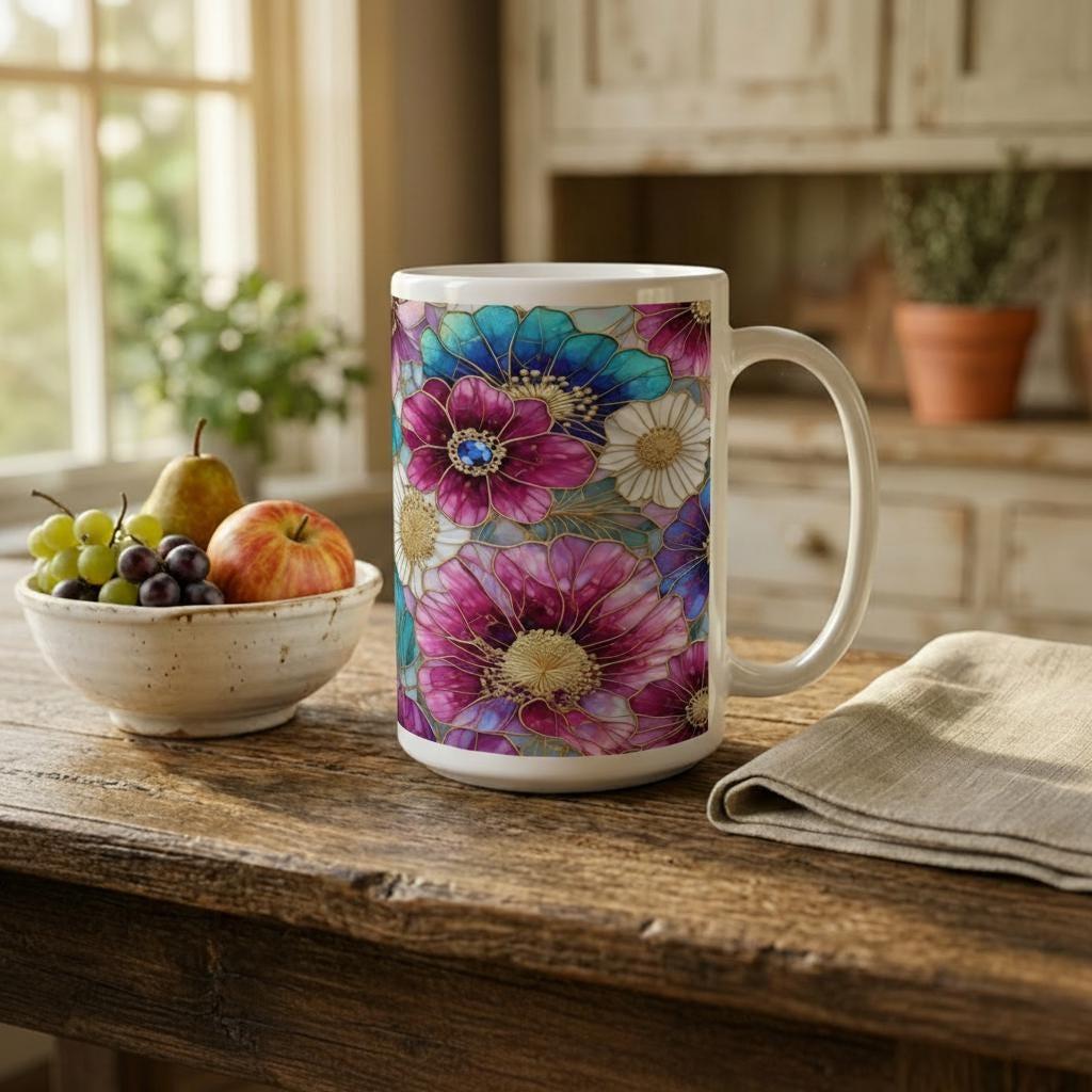 Floral Cups -  Large and Small Ceramic Mugs