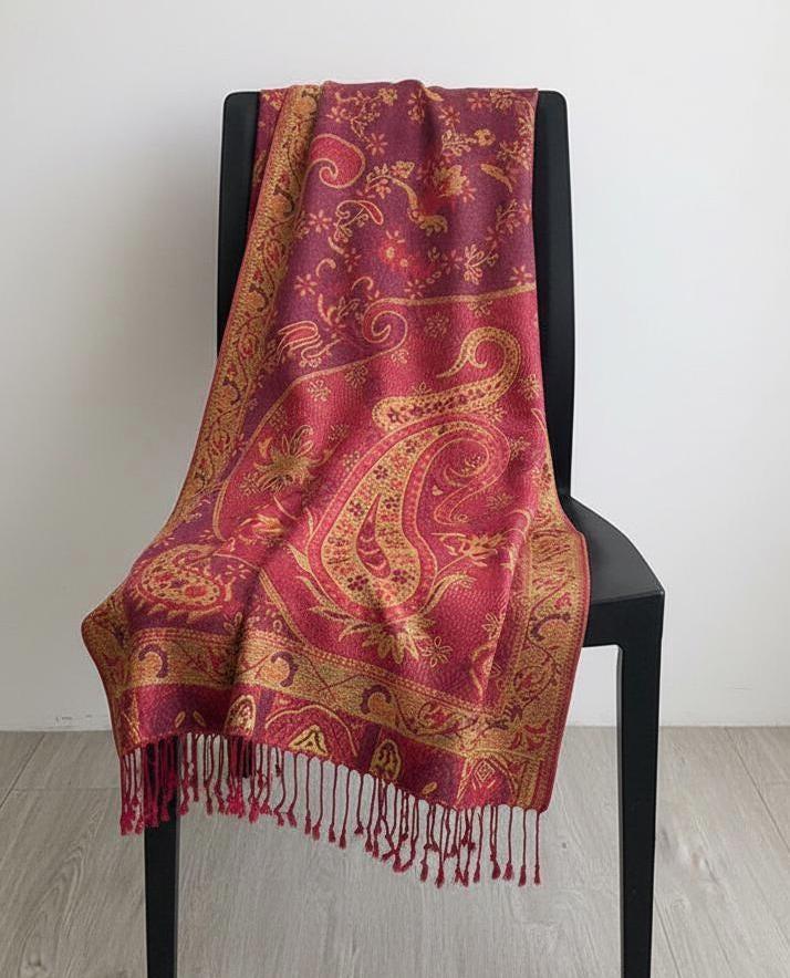 Reversible Soft Pashmina Shawl & Scarf for Women, Jacquard Brocade, Shawl, Sarong or Head Wraps