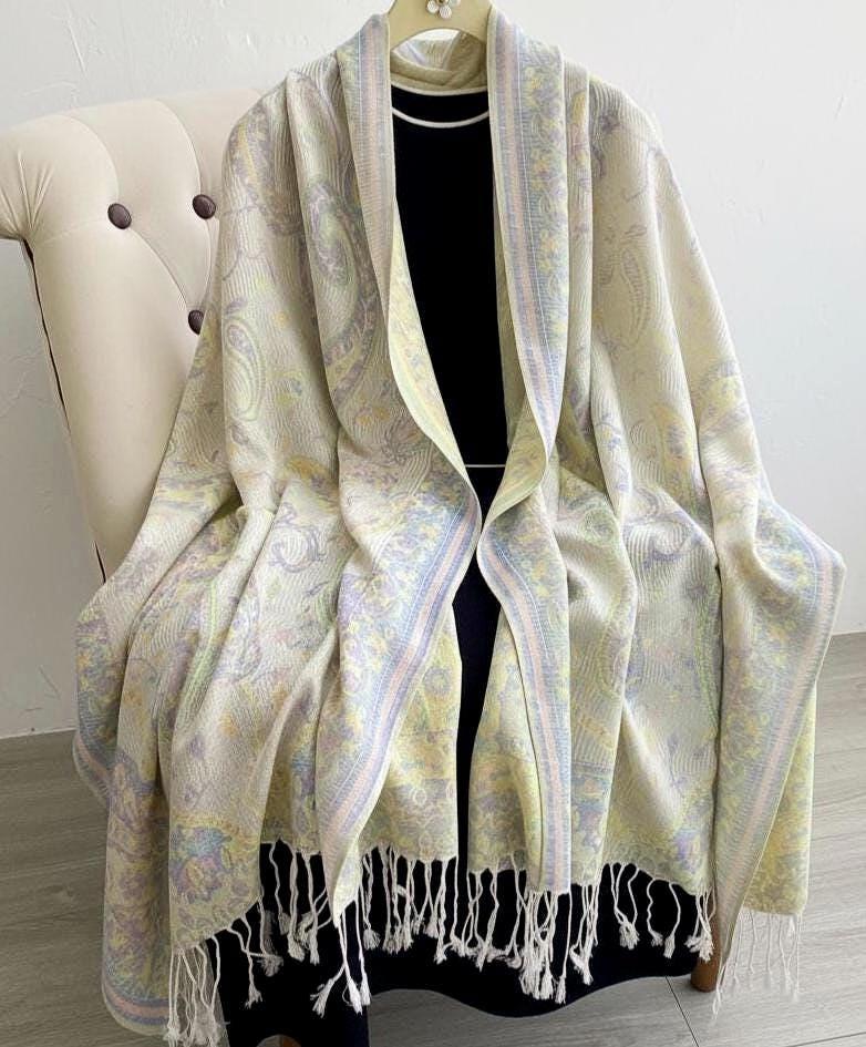 Soft Pashmina Shawl & Scarf for Women, Jacquard Brocade, Shawl, Sarong or Head Wraps