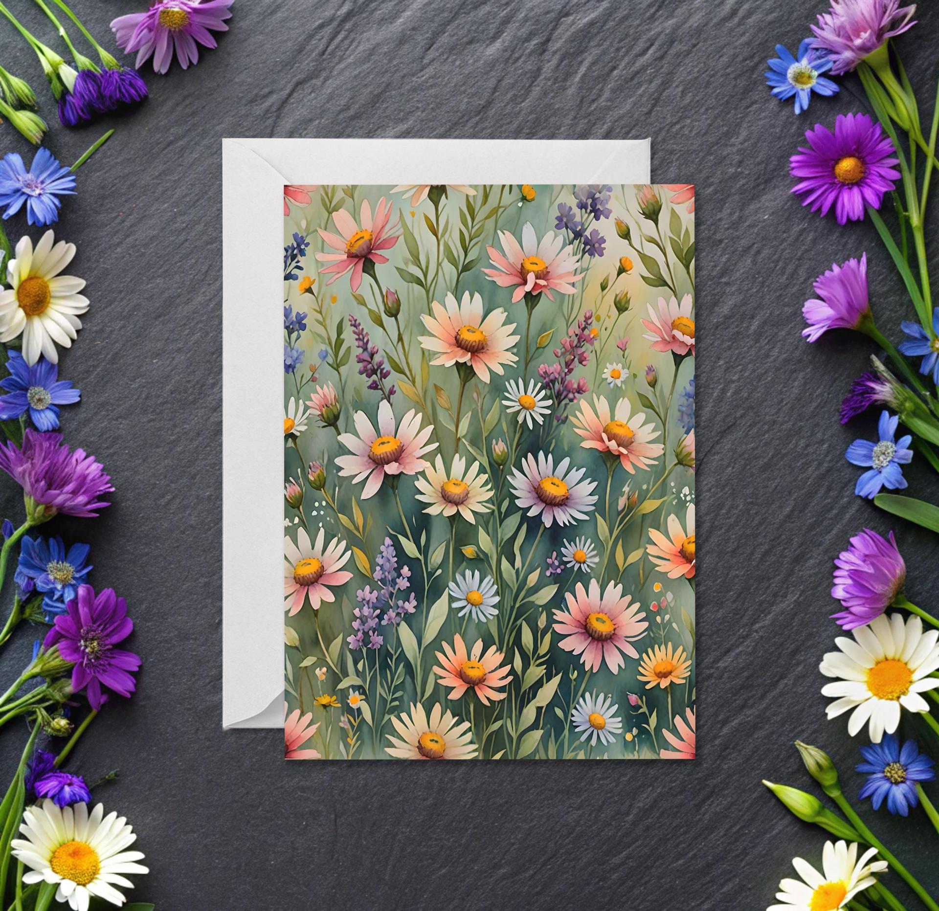 Flowers - Original Art Card - Single Card or Bulk 10 Pack of Gift Cards