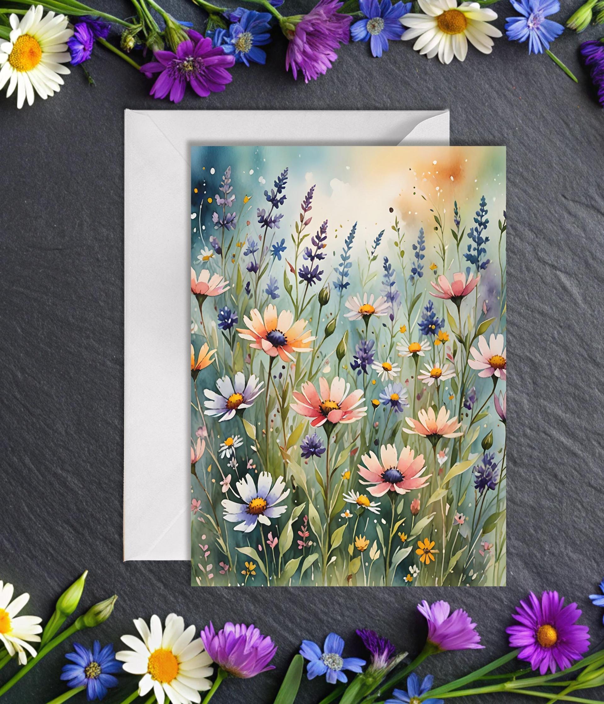 Flowers - Original Art Card - Single Card or Bulk 10 Pack of Gift Cards