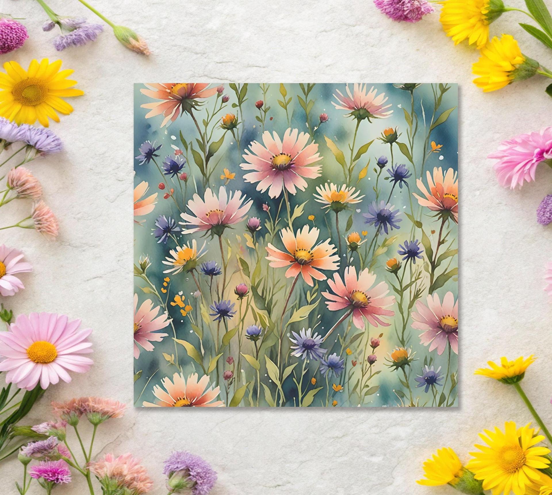 Flowers - Original Art Card - Single Card or Bulk 10 Pack of Gift Cards