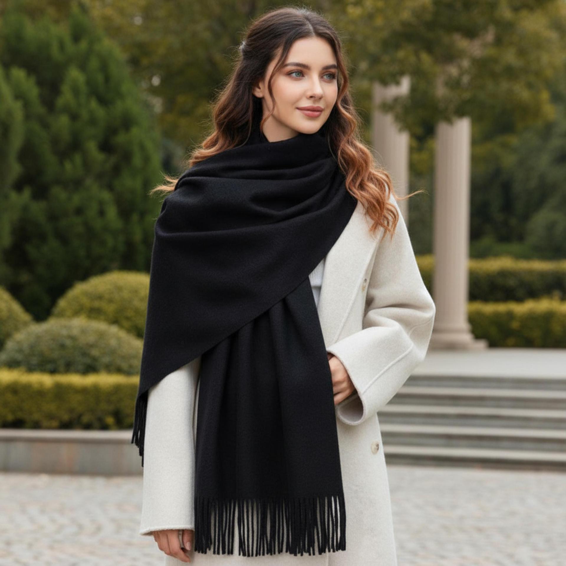 Black Blanket Scarf and Shawl - Super Soft Pashmina Wide Scarf