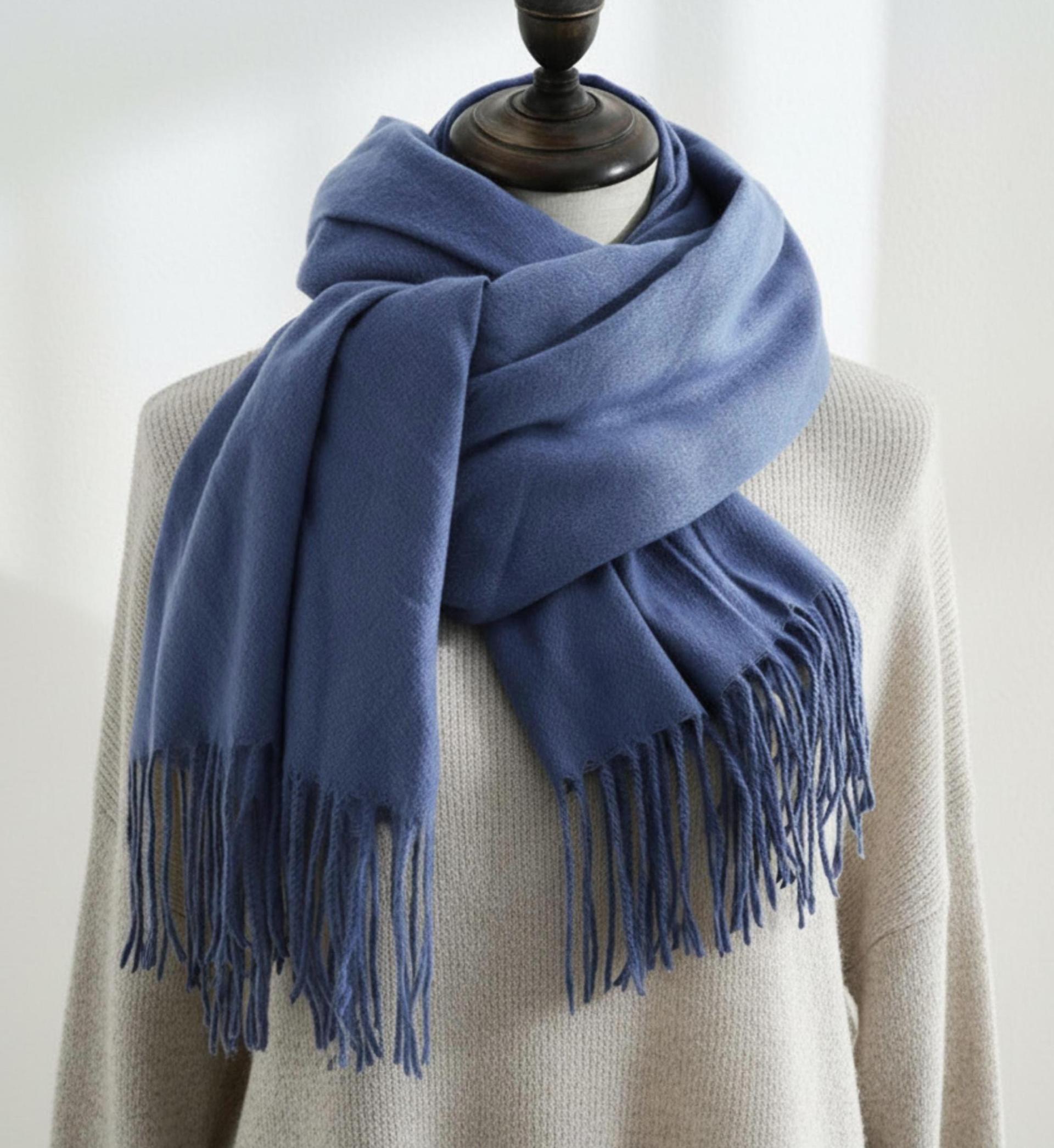 Denim Blue Blanket Shawl - Super Soft Pashmina Wide Scarf