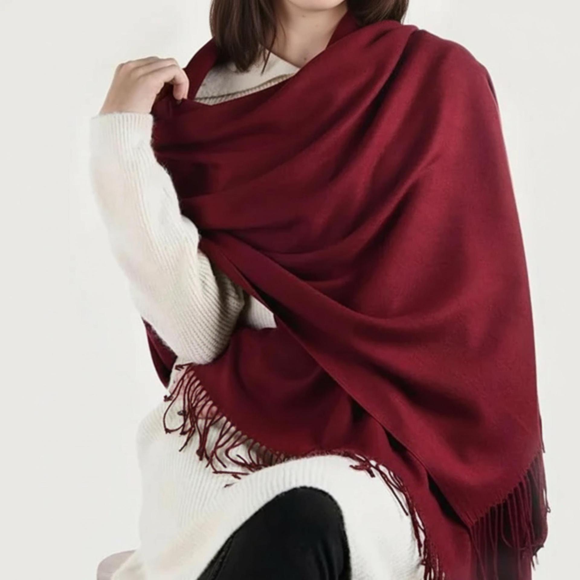 Wine Pashmina, Blanket Shawl - Lightweight Wide Scarf and Wrap