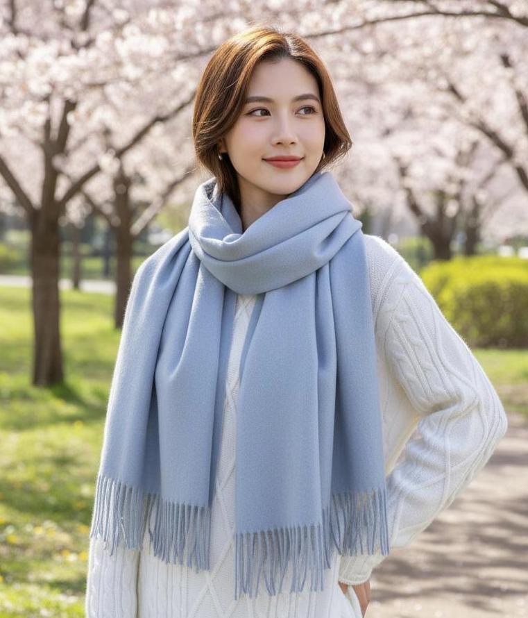 Light Blue Pashmina, Blanket Shawl - Lightweight Wide Scarf and Wrap