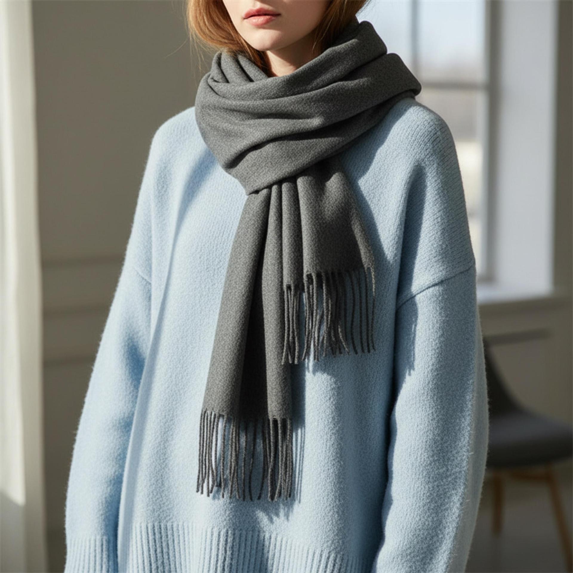 Dark Grey Pashmina, Blanket Shawl - Lightweight Wide Scarf and Wrap