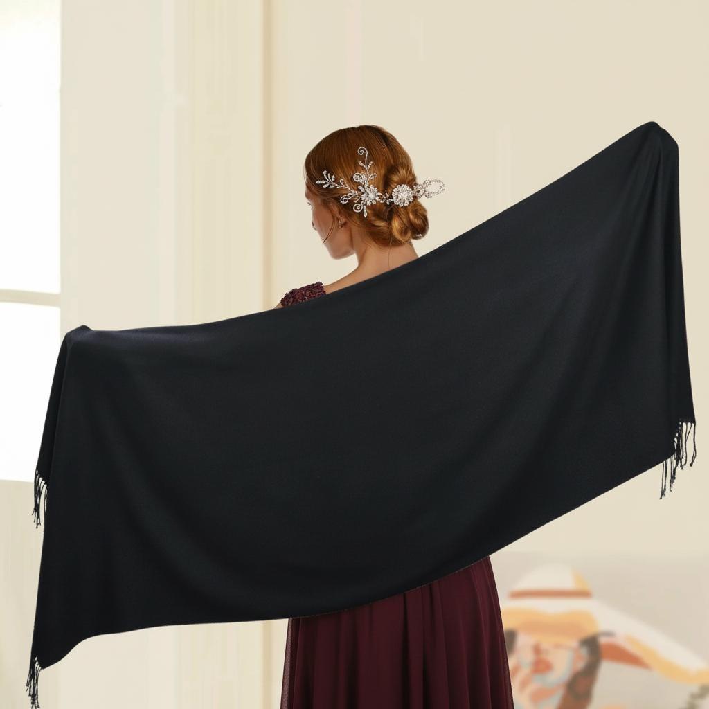 Black Pashmina, Blanket Shawl - Lightweight Wide Scarf and Wrap