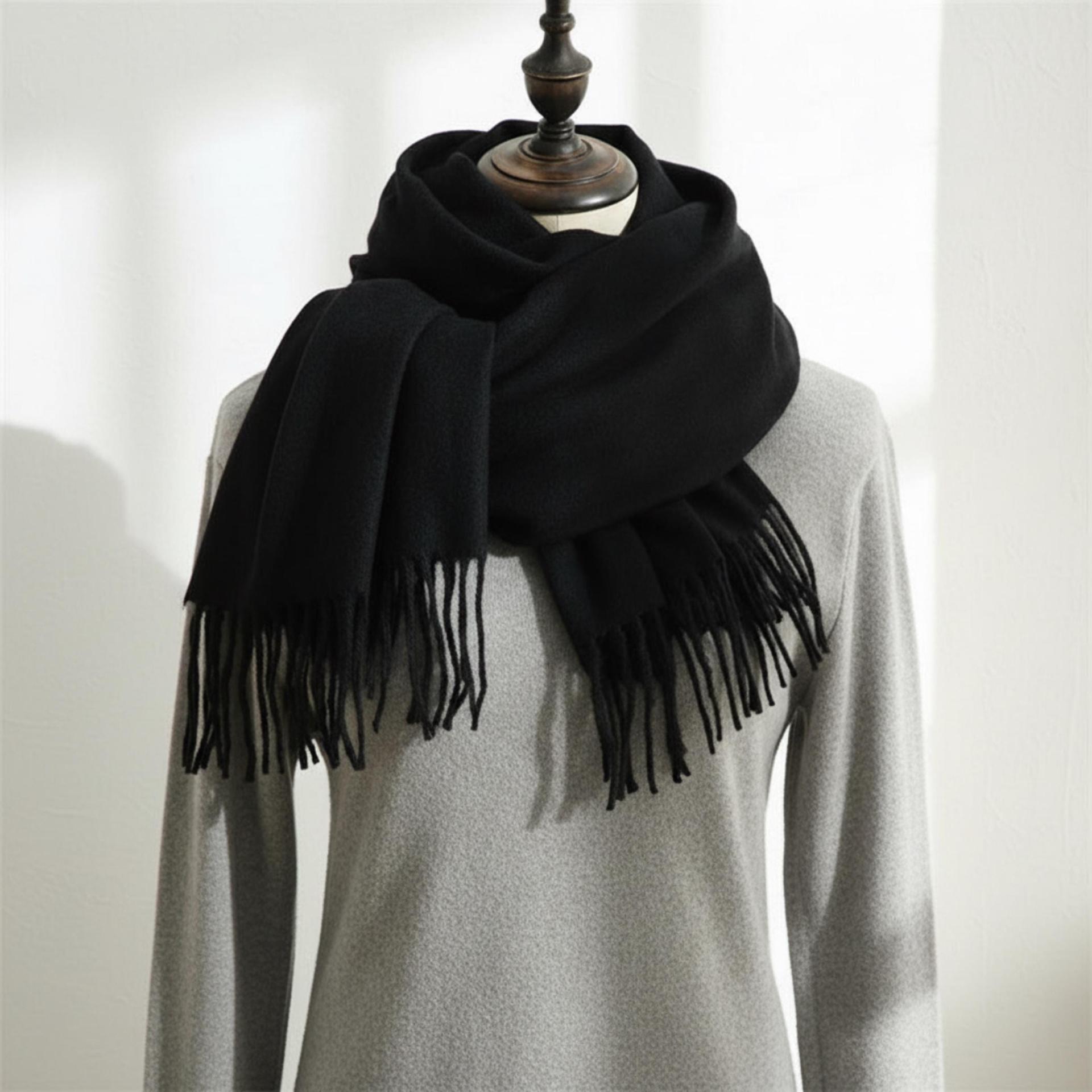 Black Pashmina, Blanket Shawl - Lightweight Wide Scarf and Wrap