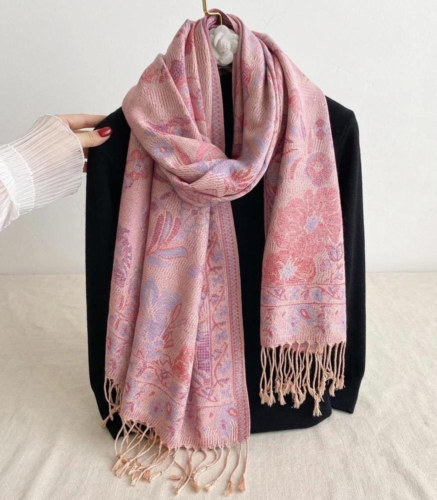 Soft Pashmina Shawl & Scarf for Women, Jacquard Brocade, Lightweight Blanket Shawl