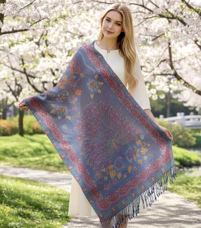 Soft Pashmina Shawl & Scarf for Women, Jacquard Brocade, Shawl, Sarong or Head Wraps