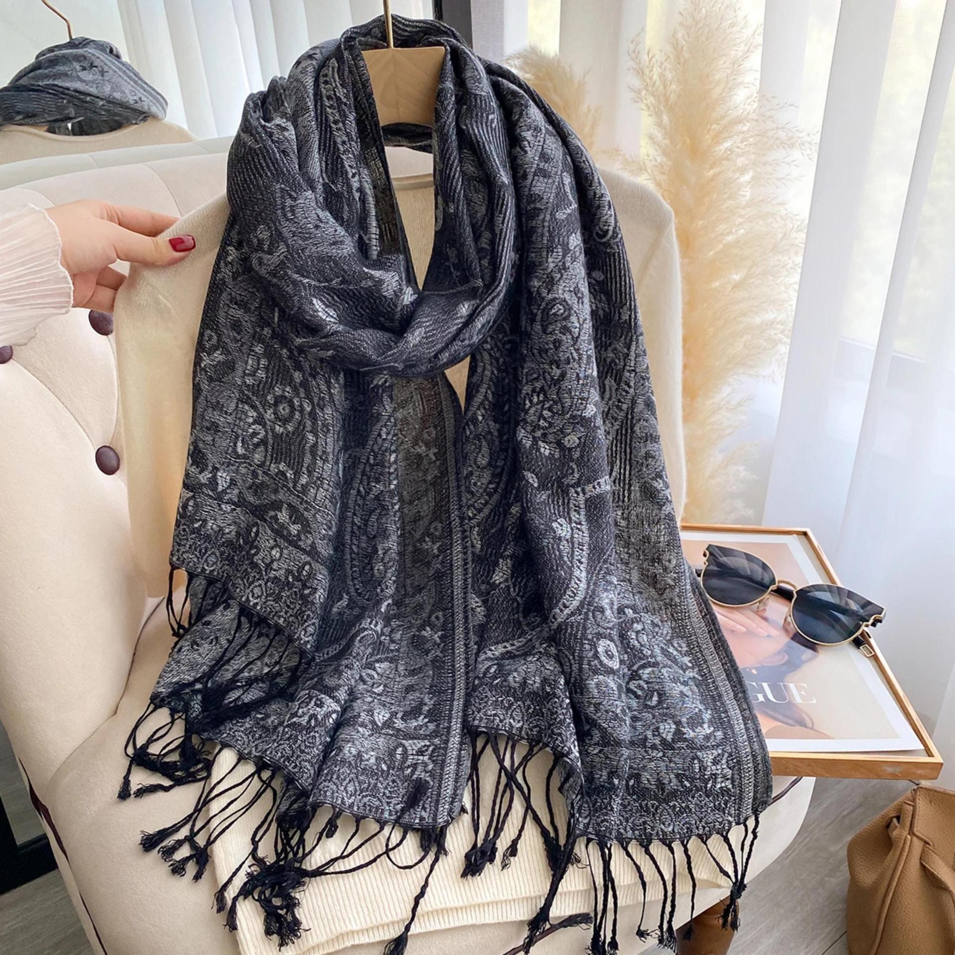 Soft Pashmina Shawl & Scarf for Women, Jacquard Brocade, Blanket Scarf, Head Wraps