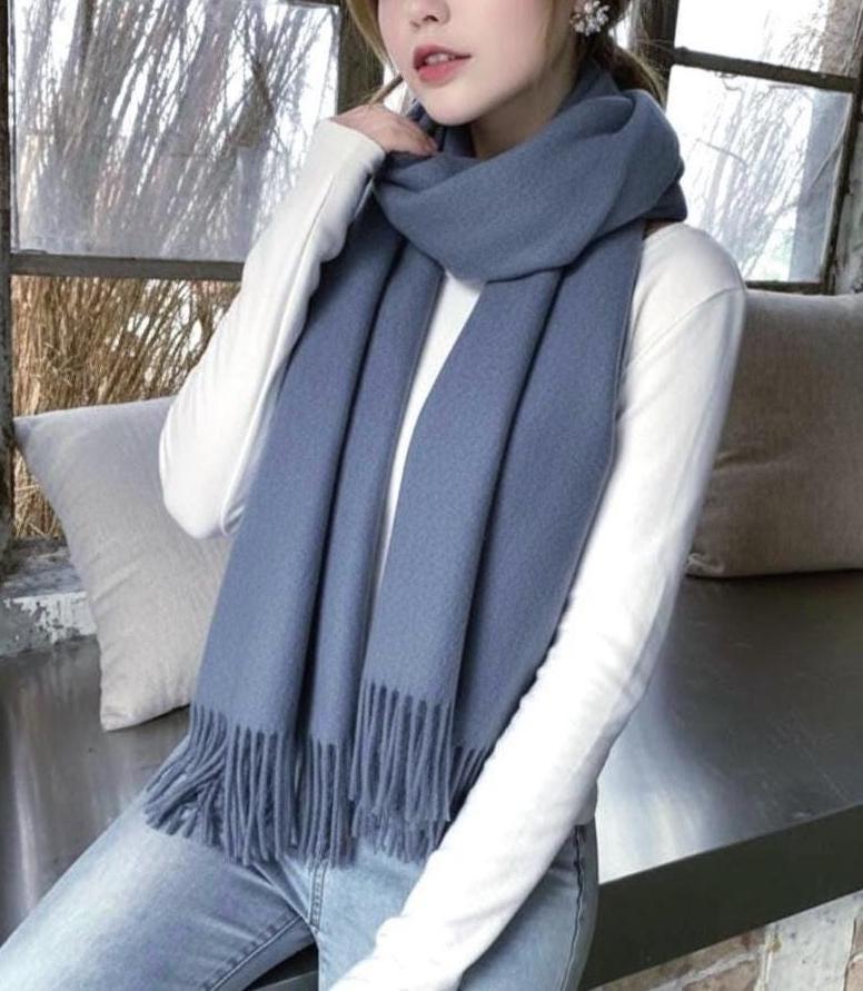 Blanket Scarf and Shawl - Steel Blue - Super Soft Pashmina Wide Scarf