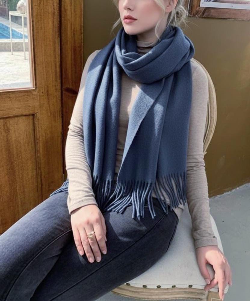 Blanket Scarf and Shawl - Steel Blue - Super Soft Pashmina Wide Scarf