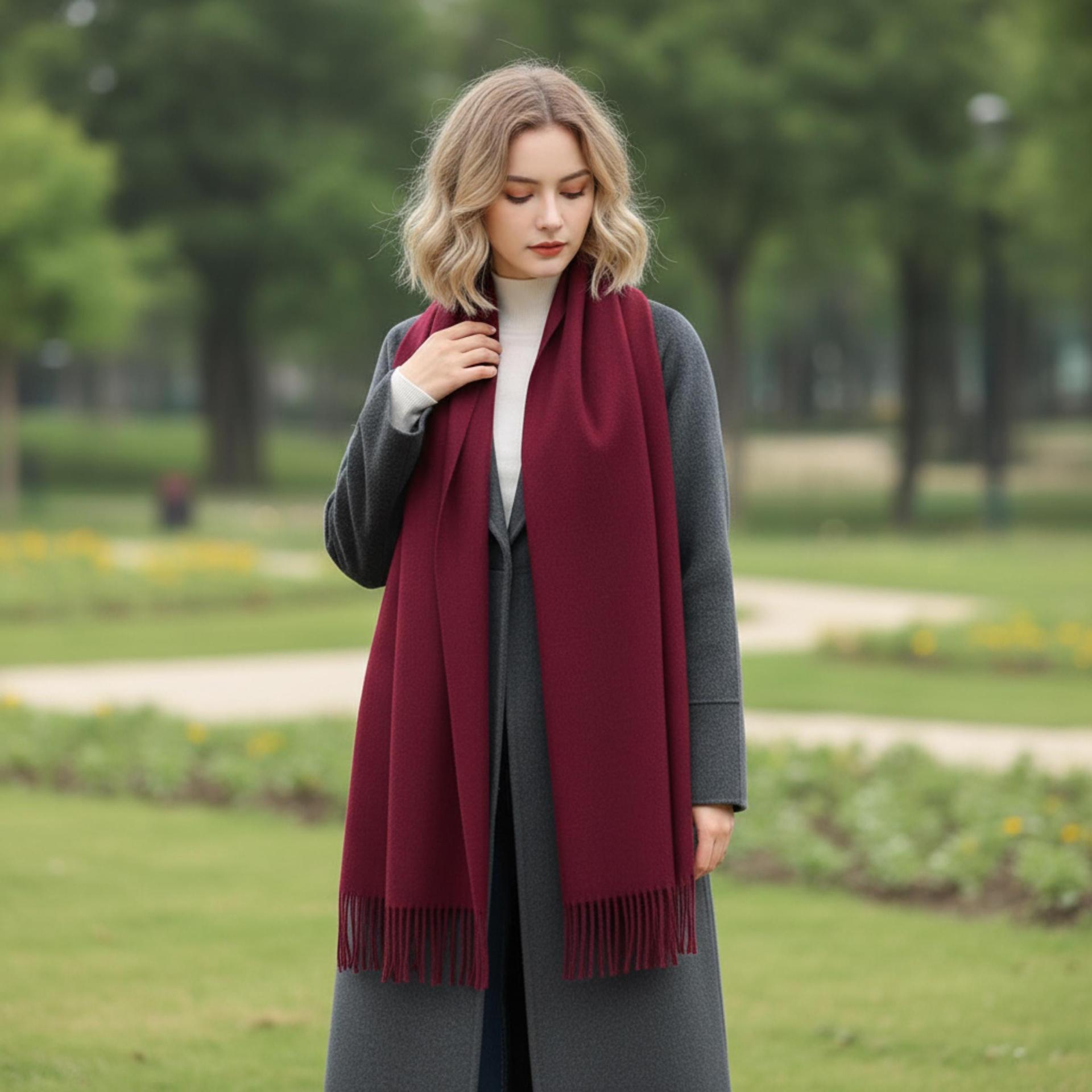Wine Blanket Shawl - Thick Cashmere Wool Blend - Super Soft Wrap