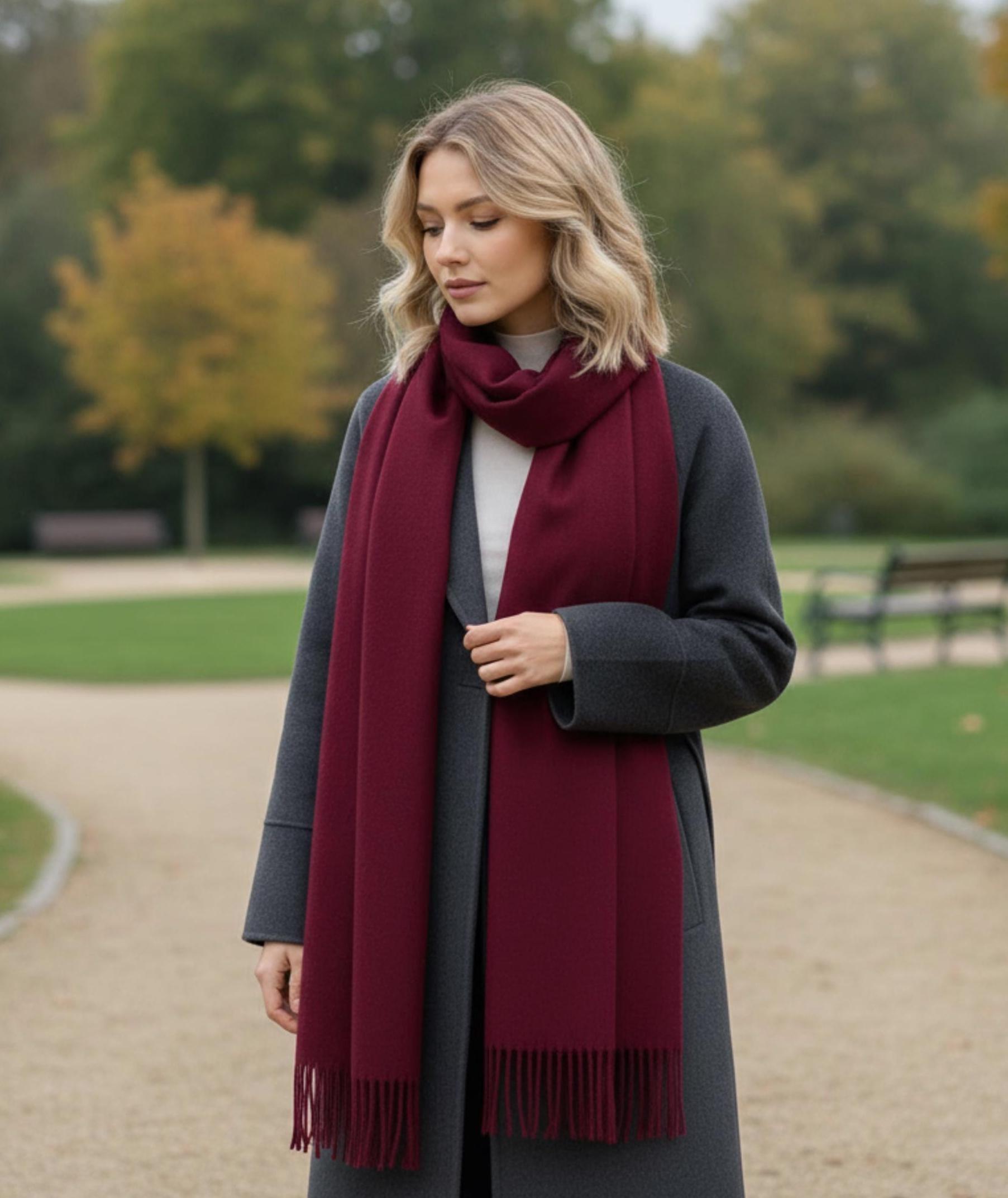 Wine Blanket Shawl - Thick Cashmere Wool Blend - Super Soft Wrap