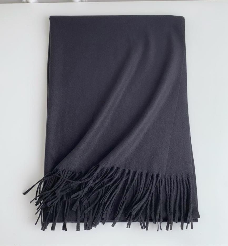 Dark Grey Blanket Shawl - Thick Cashmere Wool Blend - Super Soft Wrap