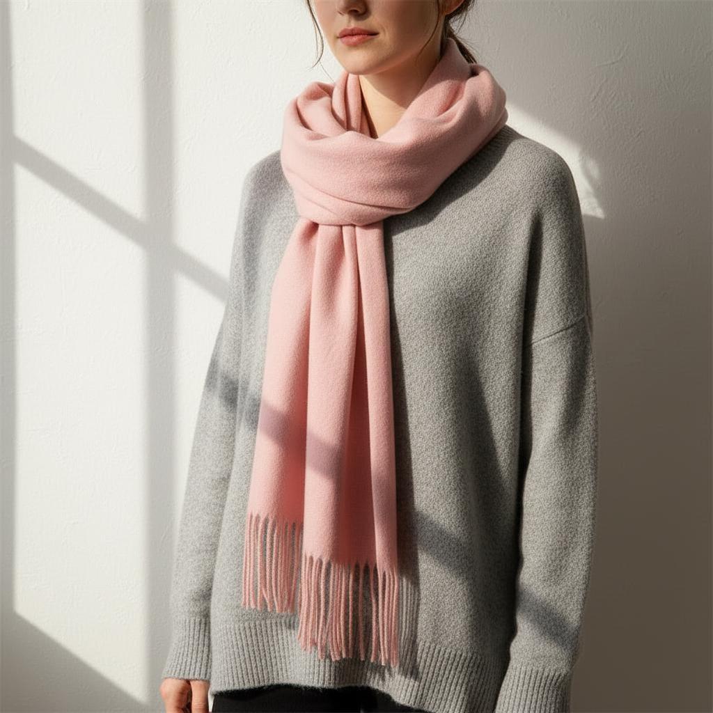 Pink Blanket Shawl - Thick Cashmere Wool Blend - Super Soft Wrap