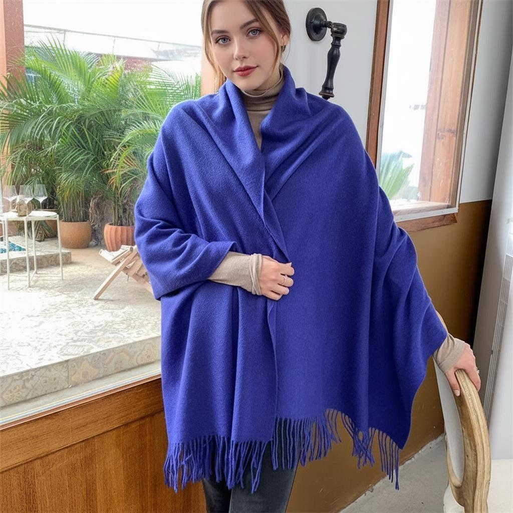 Blue Blanket Shawl - Thick Cashmere Wool Blend - Super Soft Wrap