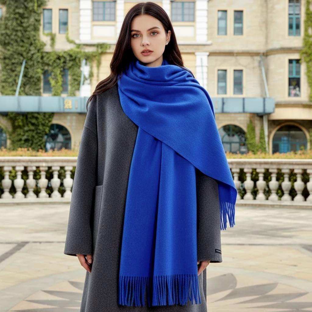 Blue Blanket Shawl - Thick Cashmere Wool Blend - Super Soft Wrap