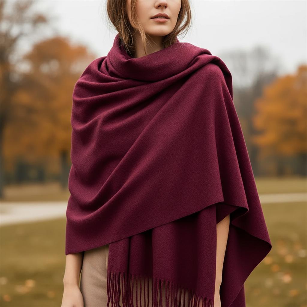 Wine Blanket Shawl - Thick Cashmere Wool Blend - Super Soft Wrap