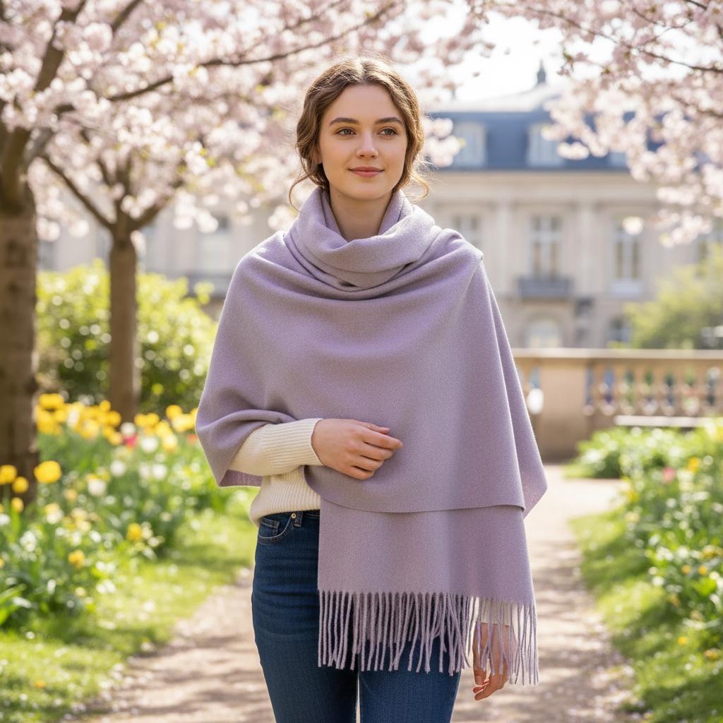 Lilac Blanket Shawl - Thick Cashmere Wool Blend - Super Soft Wrap