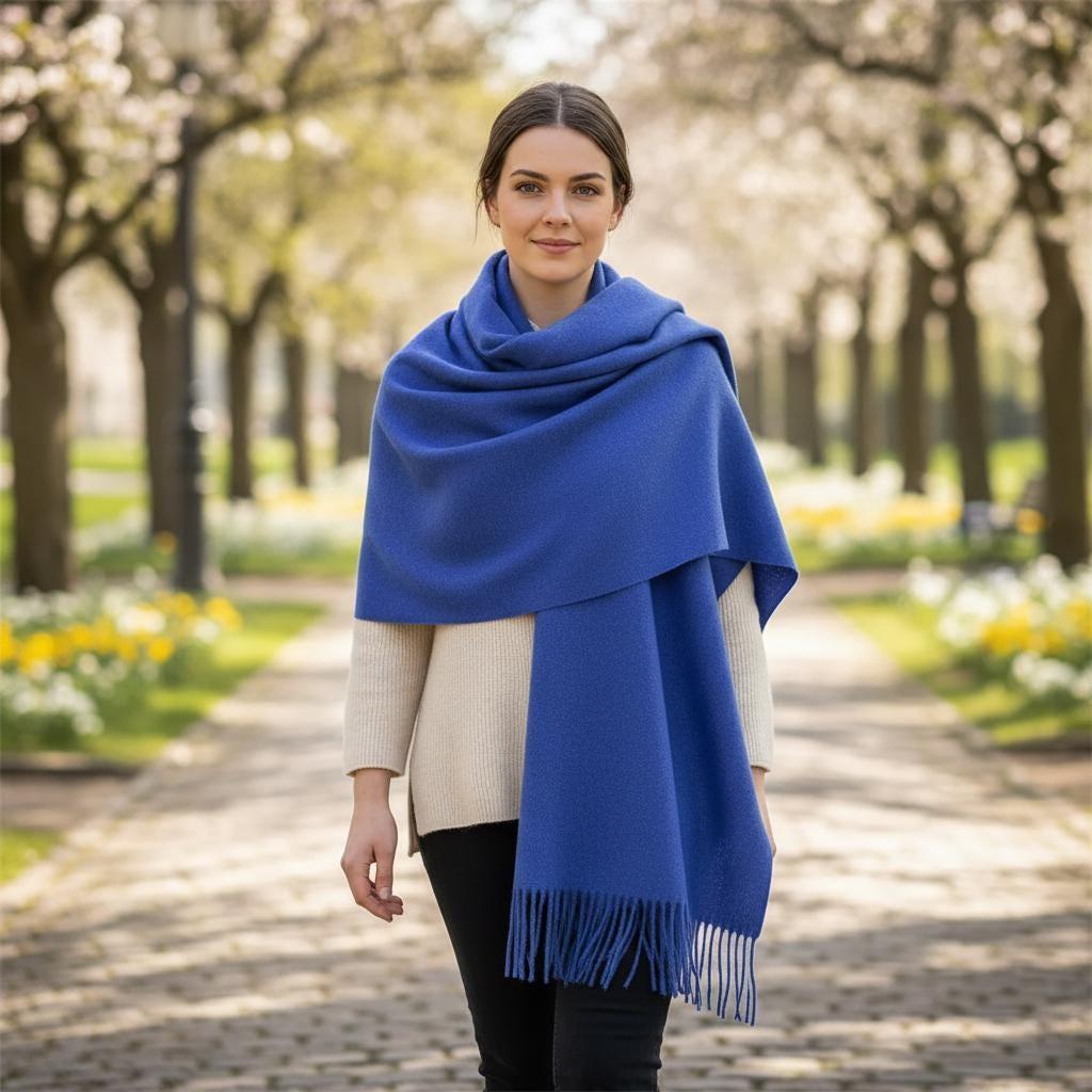 Blue Blanket Shawl - Thick Cashmere Wool Blend - Super Soft Wrap