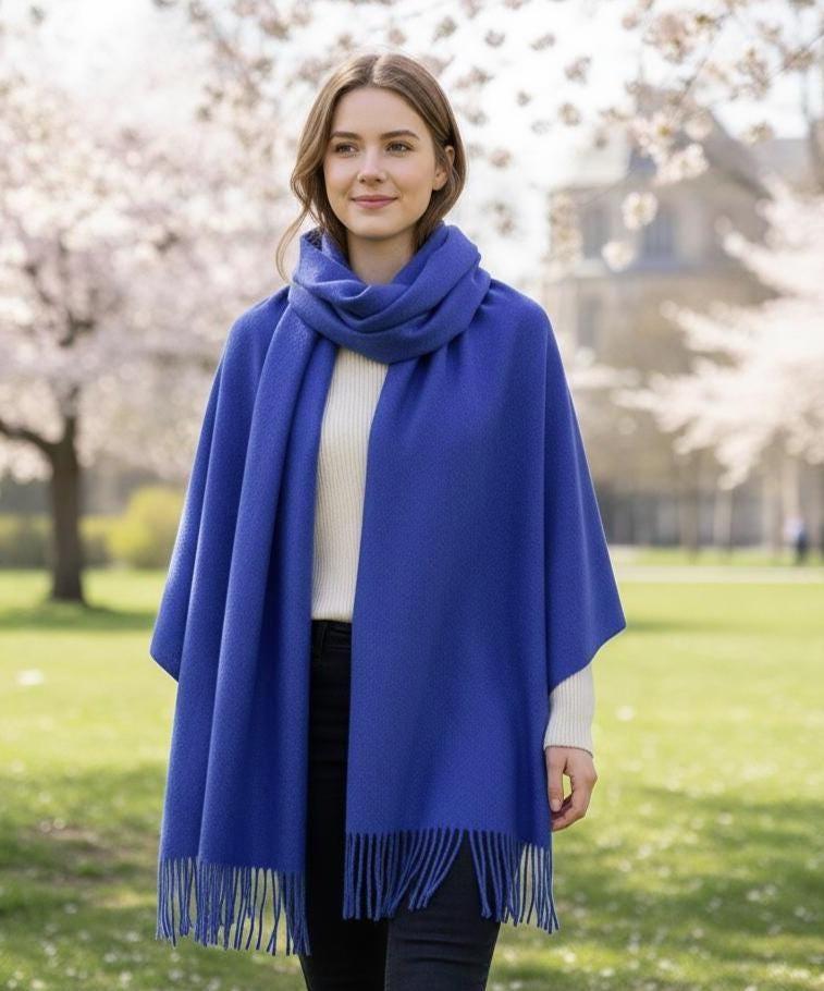 Blue Blanket Shawl - Thick Cashmere Wool Blend - Super Soft Wrap