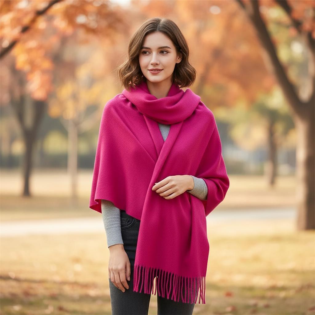 Dark Rose Blanket Shawl - Thick Cashmere Wool Blend - Super Soft Wrap