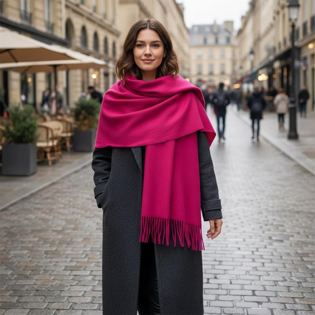 Dark Rose Blanket Shawl - Thick Cashmere Wool Blend - Super Soft Wrap