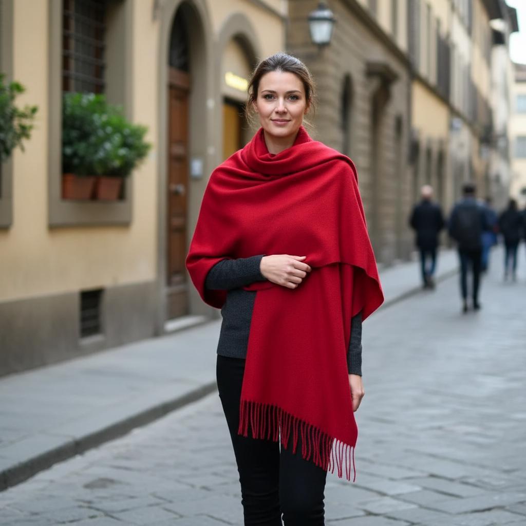 Red Blanket Shawl - Thick Cashmere Wool Blend - Super Soft Wrap