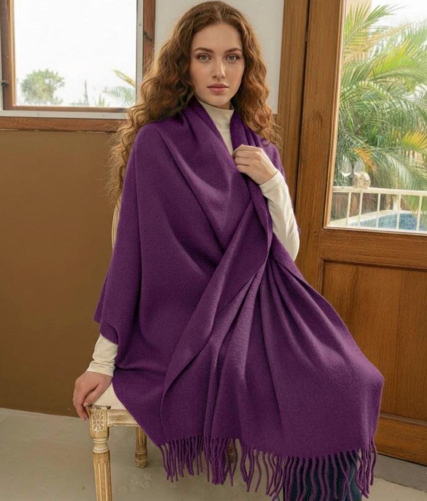 Purple Blanket Shawl - Thick Cashmere Wool Blend - Super Soft Wrap