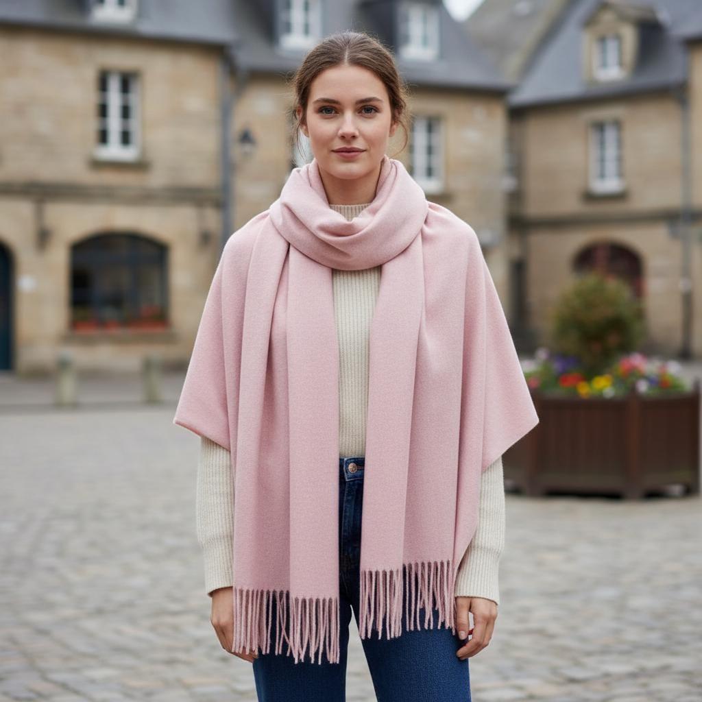 Pink Blanket Shawl - Thick Wide Scarf - Pashmina Super Soft Wrap