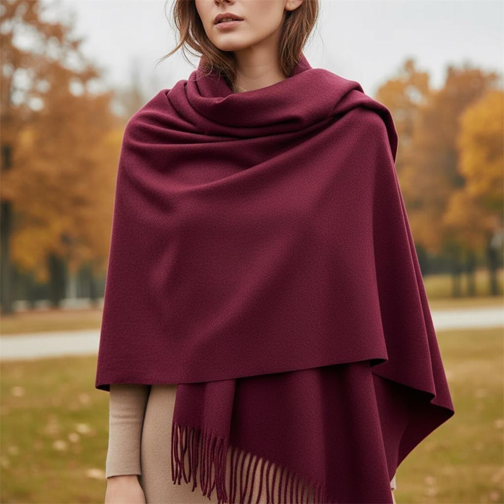 Wine Blanket Shawl - Thick Wide Scarf - Super Soft Wrap