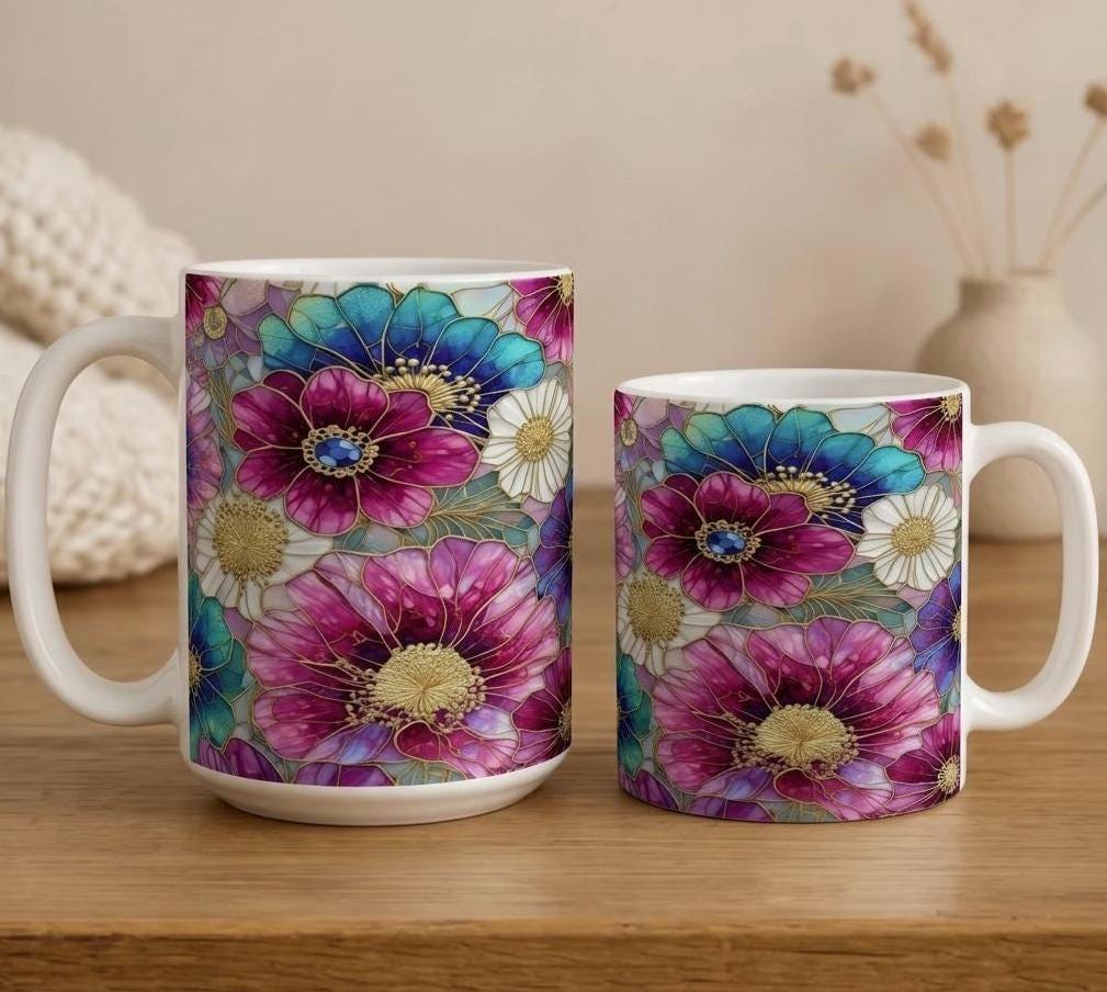 Floral Cups -  Large and Small Ceramic Mugs