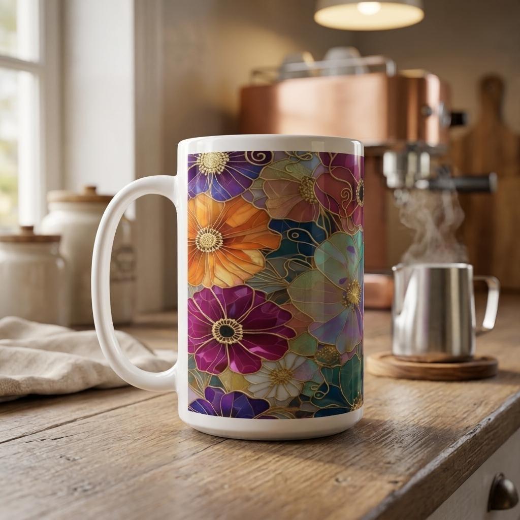 Floral Cups -  Large and Small Ceramic Mugs
